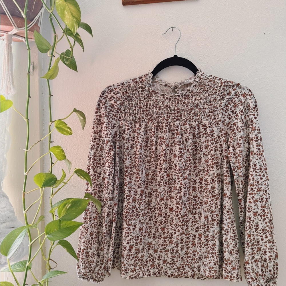 Lucky Brand Floral Smocked Women's Mock-Neck Top